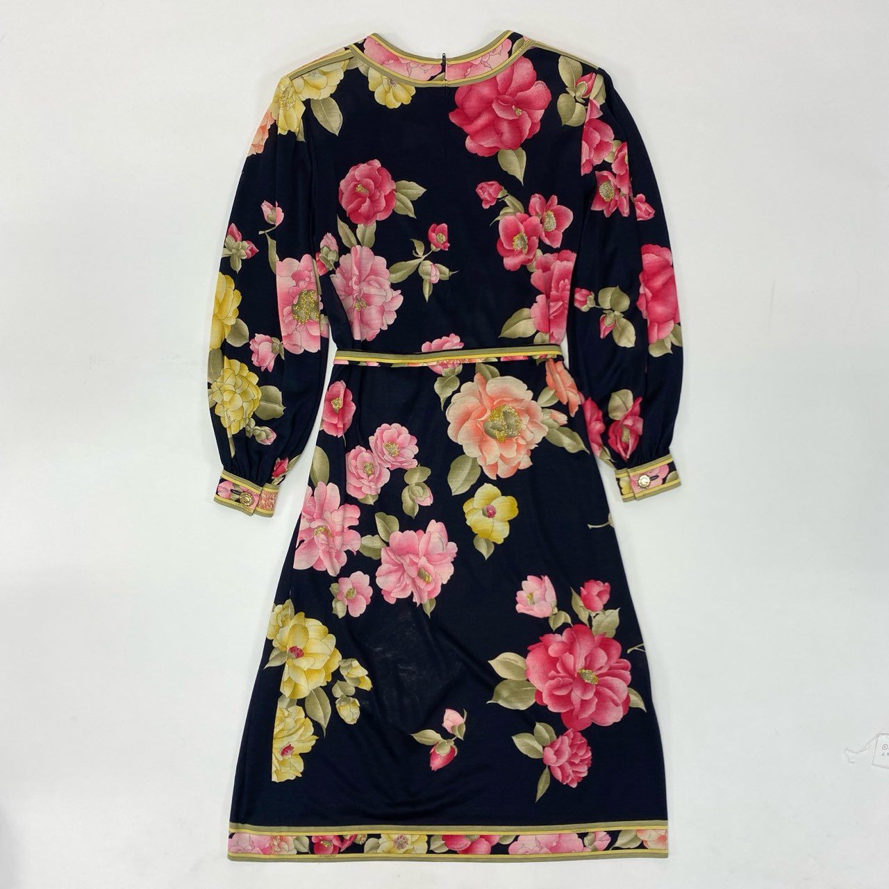 19k10 LEONARD レオナール 長袖ワンピース ロングワンピース クルーネック 花柄 0320100 Mサイズ ネイビー レディースu02t