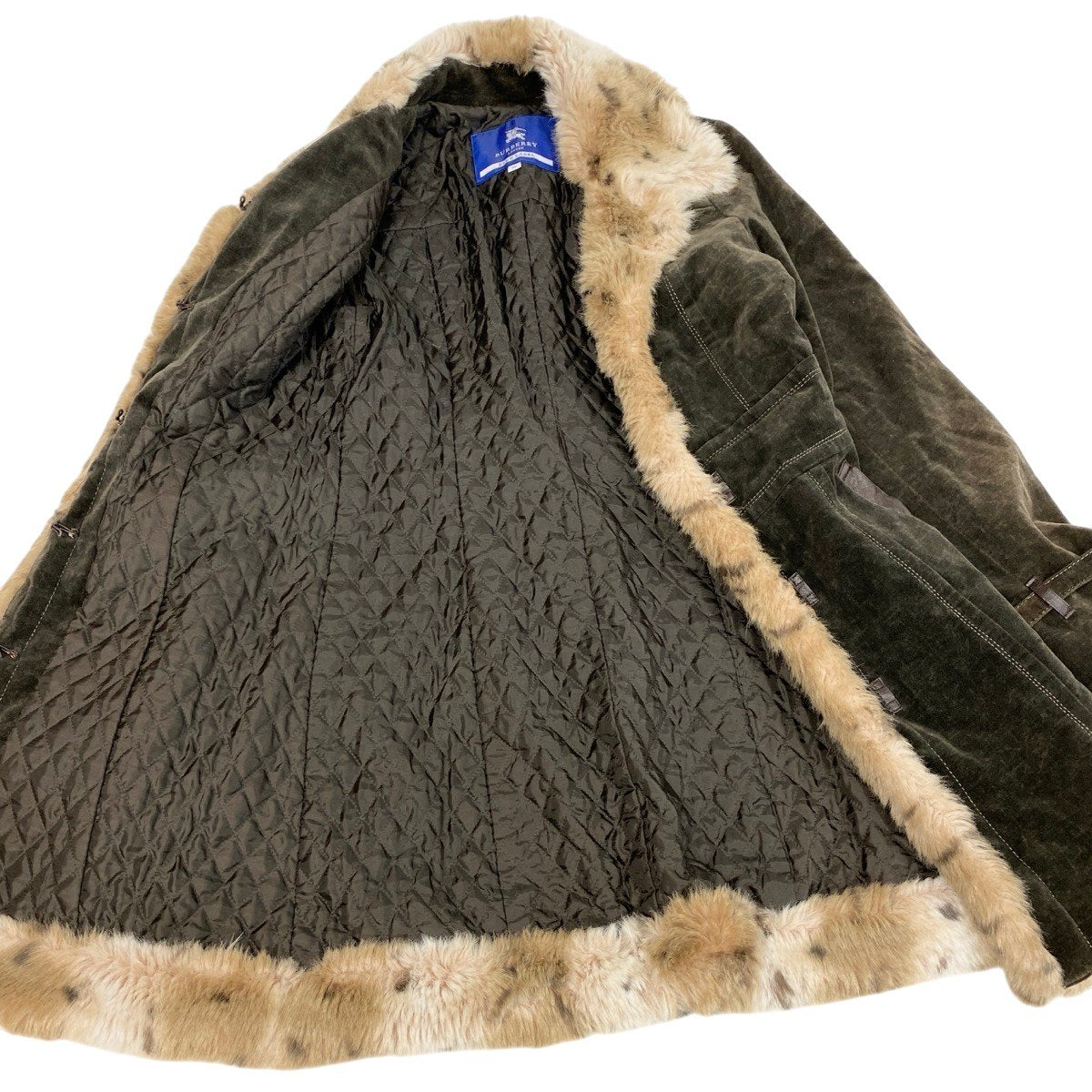 Eg10 BURBERRY LONDON BLUE LABEL バーバリーロンドン ブルーレーベル ファーコート 中綿コート ベロア  サイズ38 ダークブラウン レディースo07t
