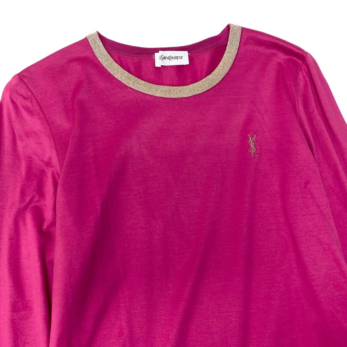 Ih10 YVE SAINT LAURENT イヴサンローラン YSLロゴ カサンドラ ロングスリーブTシャツ M ピンク コットン100％ レディースo07t