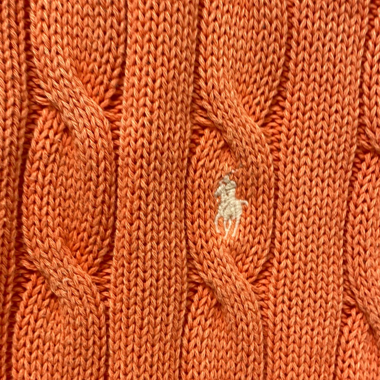 60b10 【美品】Polo by Ralph Lauren ラルフローレン コットンケーブルポロニット ニットセーター ヴィンテージ加工 トップス Mサイズ オレンジ コットン100％ レディースu02t