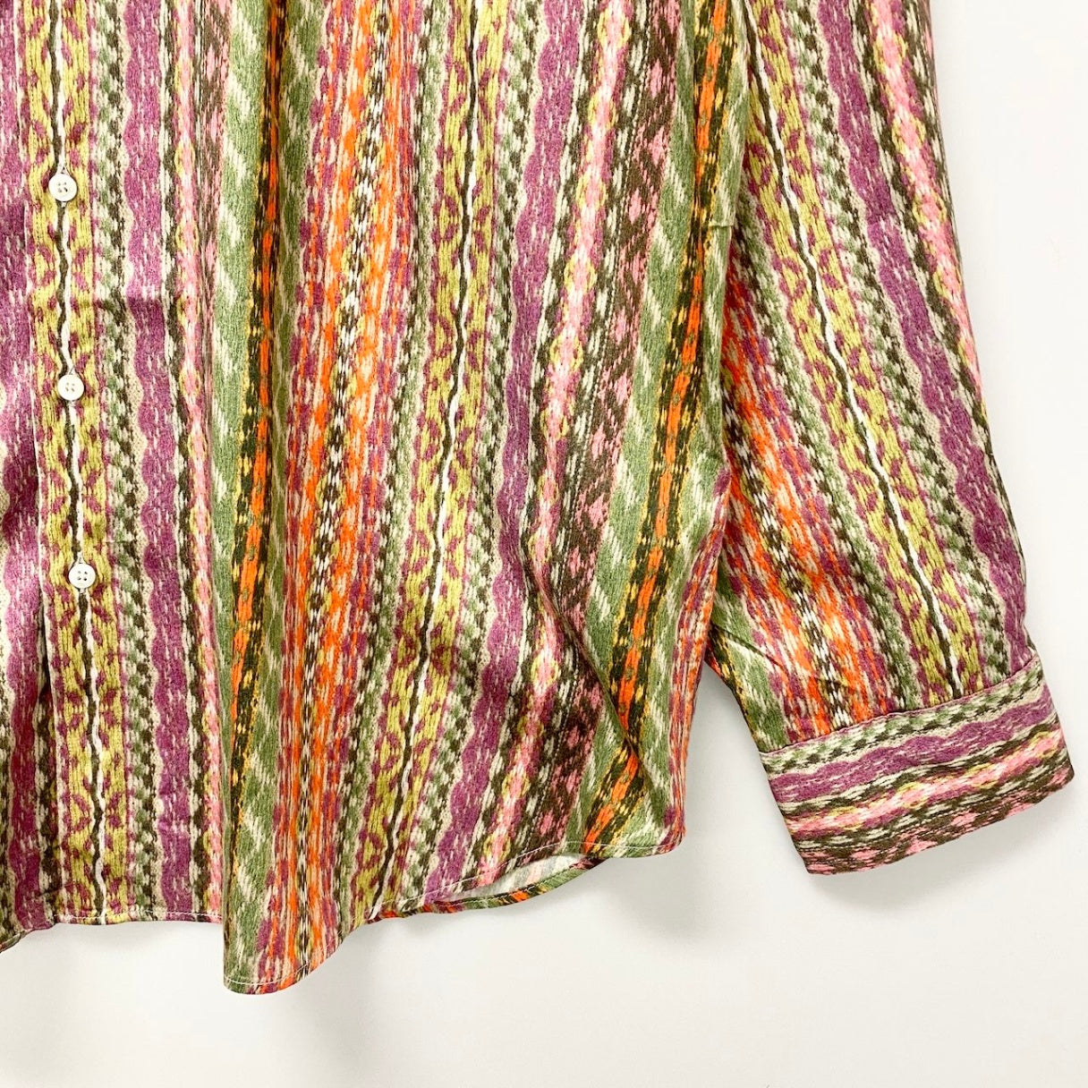 83e15【美品】ETRO エトロ ロングスリーブシャツ 総柄 ストライプ イタリア製 ３XLサイズ マルチカラー コットン100％ メンズ 男性用u02t