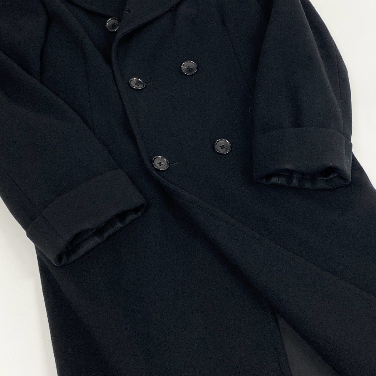 75f27 Yohji Ymamoto POUR HOMME ヨウジヤマモト プールオム ダブルブレスト ウールコート 2011AW ランウェイ着用 HC-C06-125 サイズ2 ブラック メンズ 日本製