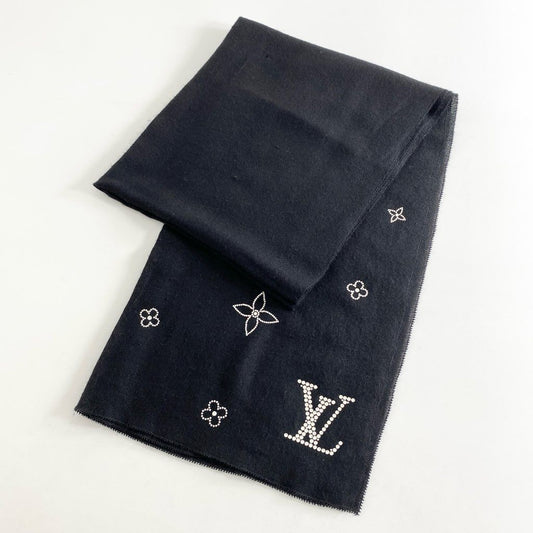 1f8 LOUIS VUITTON ルイヴィトン エトール モンテカルロ カシミヤ100% ラインストーン マフラー ストール M74268 ブラック cashmere LV イタリア製 ショール