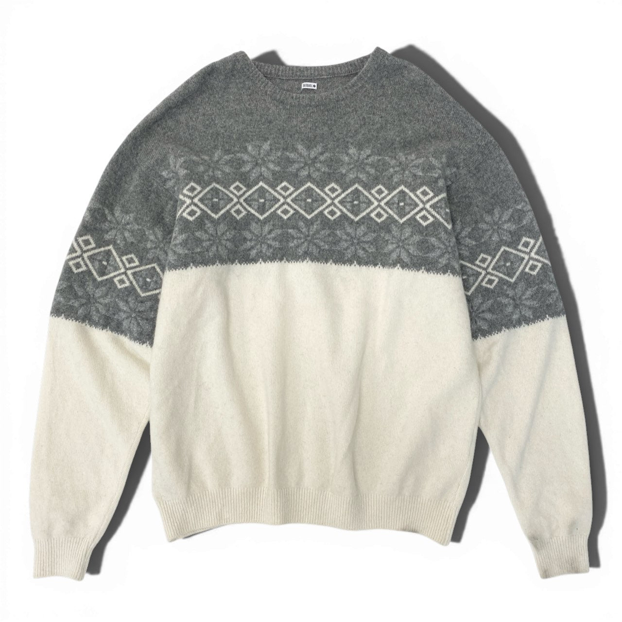84b27 SEQUEL シークエル クルーネック ニット セーター トップス XL ノルディック柄 メンズu02t