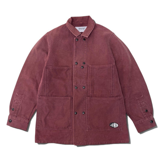 10i29 【美品】HOMBRENINO オンブレニーニョ ダブルブレスト カバーオールジャケット ストーンウォッシュ加工 Mサイズ バーガンディ コットン100％ メンズ 男性用u02t