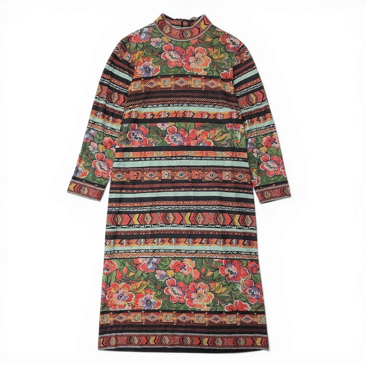 22d11 LEONARD FASHION レオナール ロングワンピース 長袖ワンピース 花柄プリント 総柄 ウールシルク混 LL マルチカラー レディース 女性用o07t