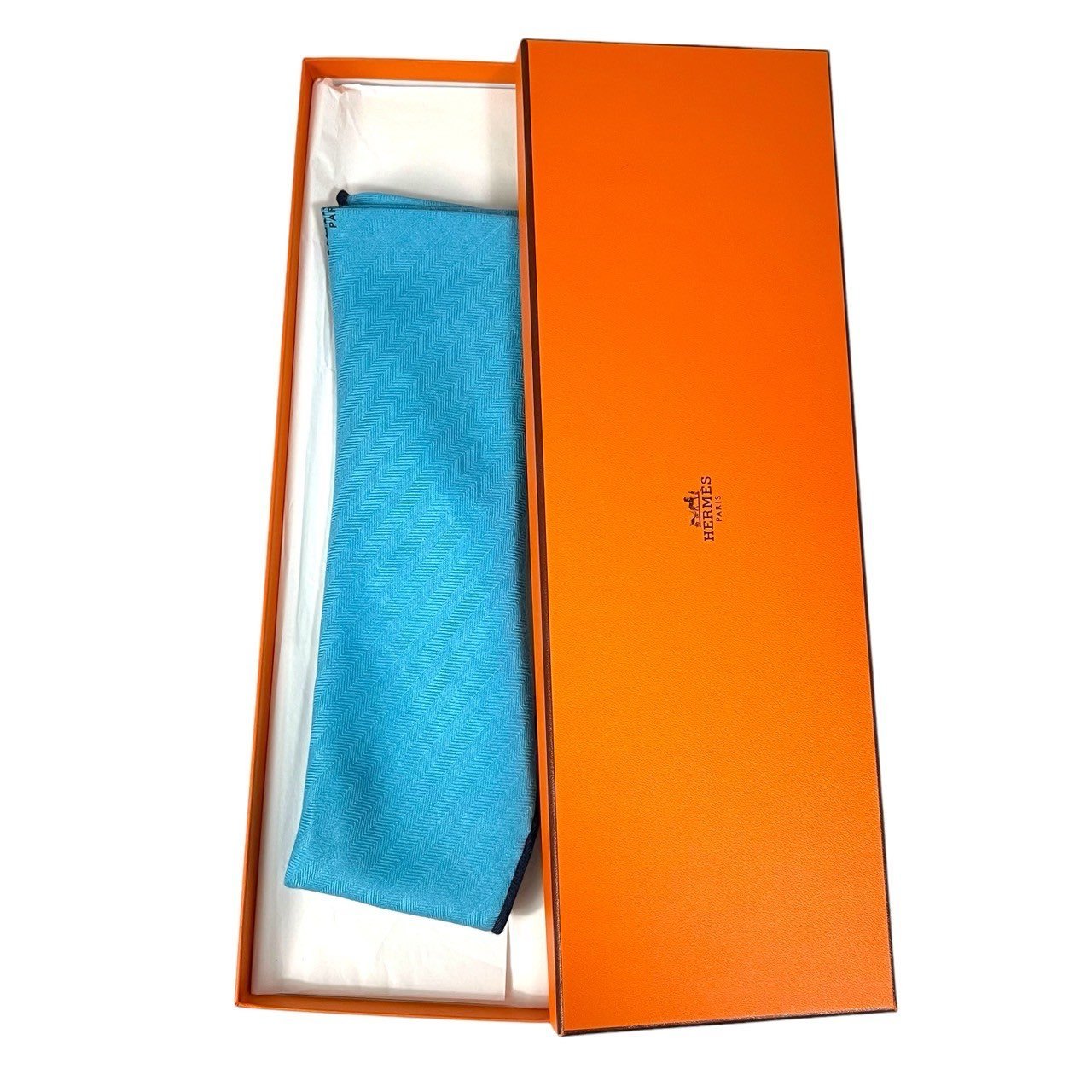 l12《美品》 HERMES エルメス LOSANGE ロサンジュ カシミヤ スカーフマフラー 443647T ブルー フランス製 ストール ショール 箱有