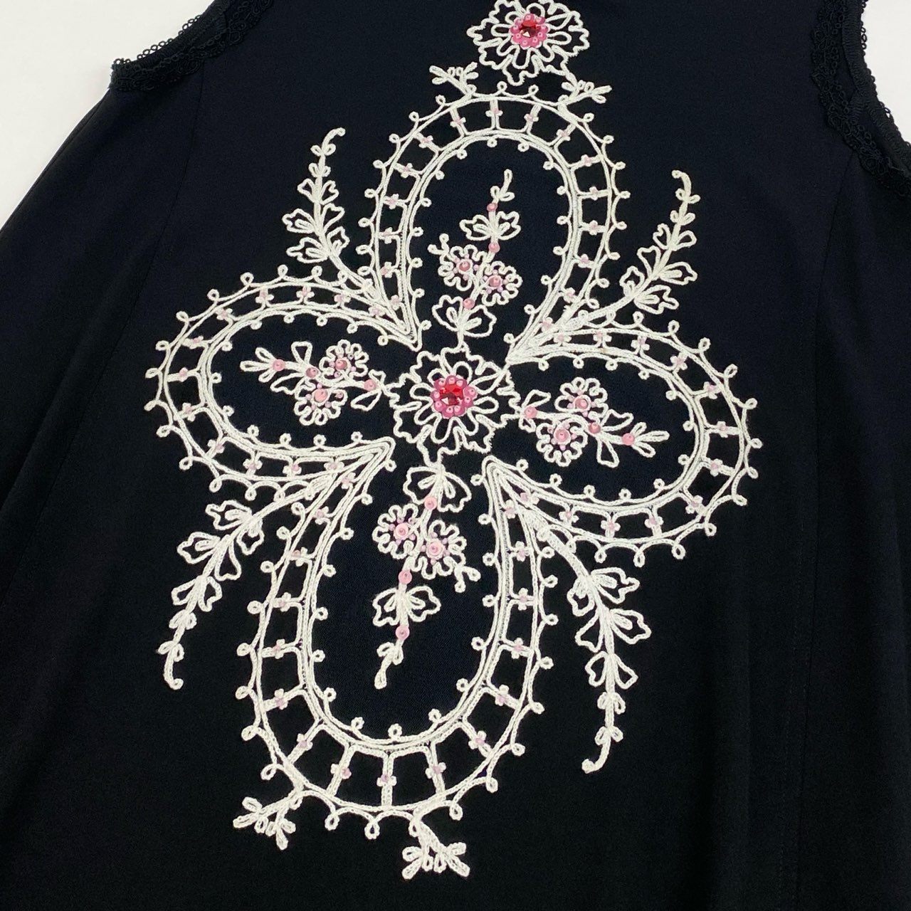 41k26 《美品》 TOKUKO 1er VOL トクコプルミエヴォル ノースリーブワンピース ロープ刺繍 スパンコール レース装飾 裾チュール レディース 女性用 9 ブラックu02t