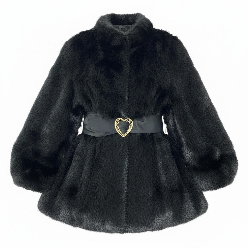 11a27 ダークミンク ファーコート サイズF ブラック 本毛皮 Dark Mink Fur Coat リアルファー ベルト付 毛並み〇t18r