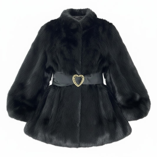 11a27 ダークミンク ファーコート サイズF ブラック 本毛皮 Dark Mink Fur Coat リアルファー ベルト付 毛並み〇t18r