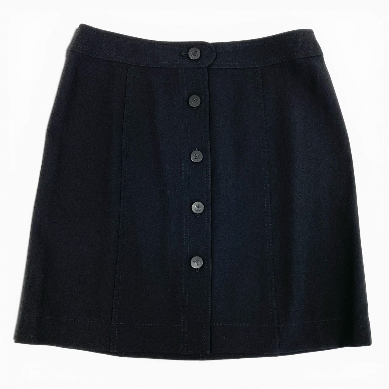 64a15 【archive】CHANEL シャネル 1998年 Cruise P09856 オールブラック ココマークボタン ミニスカート サイズ38 ブラック レディースta1