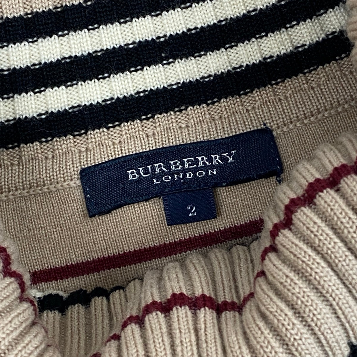 12i30 BURBERRY LONDON バーバリー タートルネック ボーダーニット セーター サイズ2 ベージュ Knit Sweatert18r