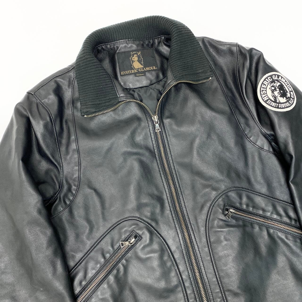 39e11 HYSTERIC GLAMOUR ヒステリックグラマー プリマロフトニューレイドツイル ジップアップ リブブルゾン 中綿 レザージャケット 0224AB04 サイズM ブラック メンズ 紳士服o07t