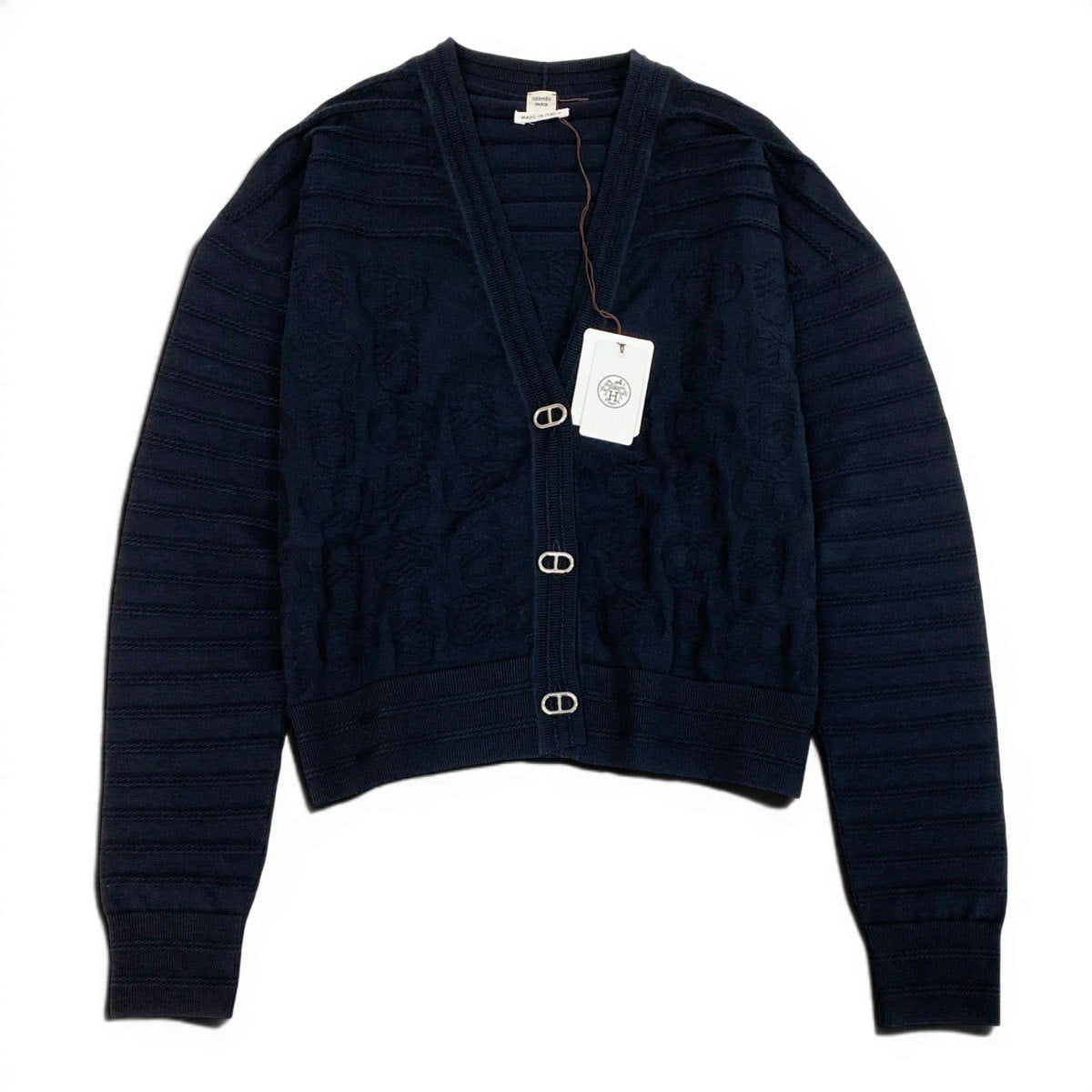 Ef29 【美品】 HERMES エルメス シェーヌダンクル カーディガン シルク混 3E2706D3 サイズ36 ブラック レディースk02i