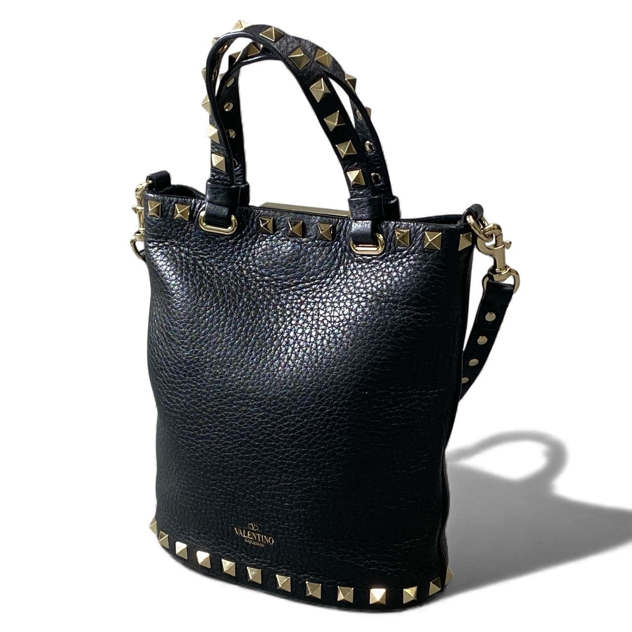 gk10《美品》 VALENTINO GARAVANI ヴァレンティノ ガラヴァーニ ロックスタッズ ミニショルダーバッグ ブラック レザー ROCKSTUD MINI TOTE 鞄 カバンt18r