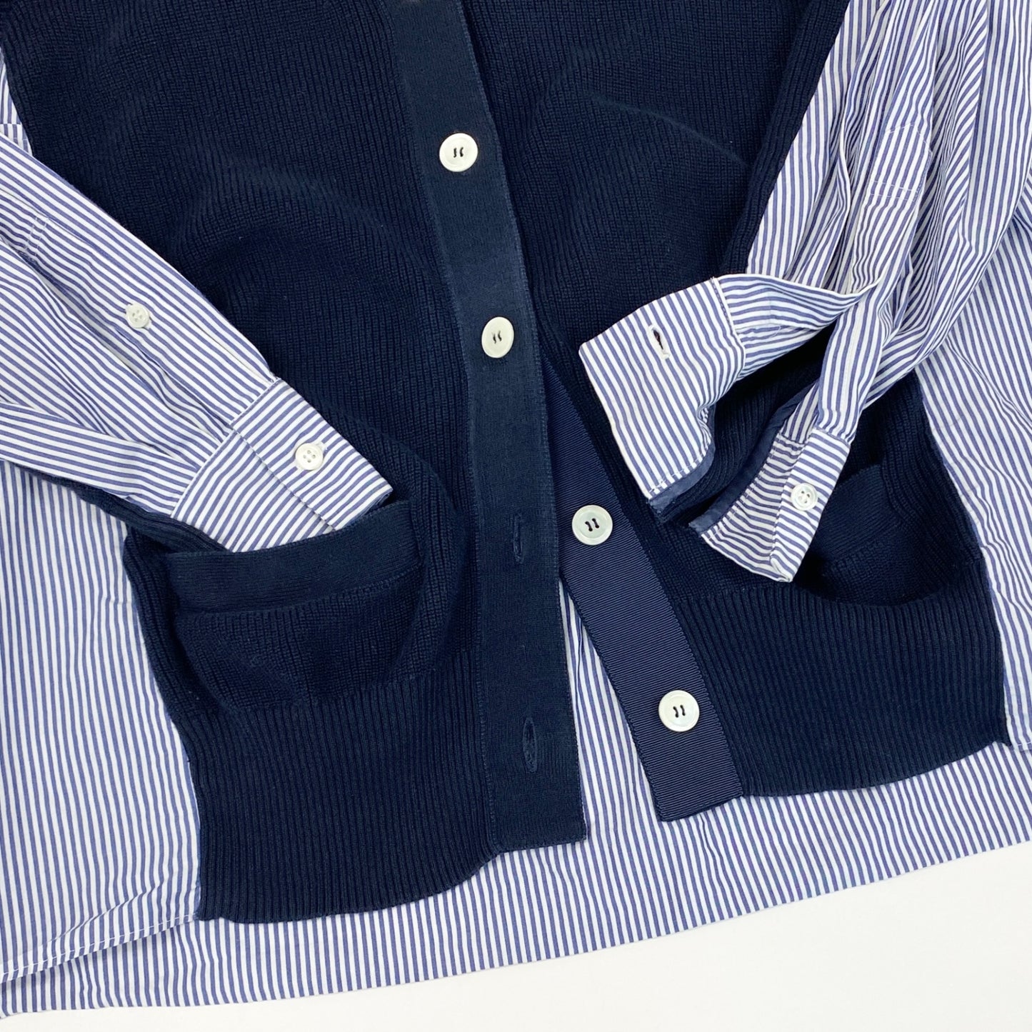 56h1 sacai サカイ ドッキング シャツカーディガン 17-02971 1 ネイビー 再構築 羽織 レディースt18r