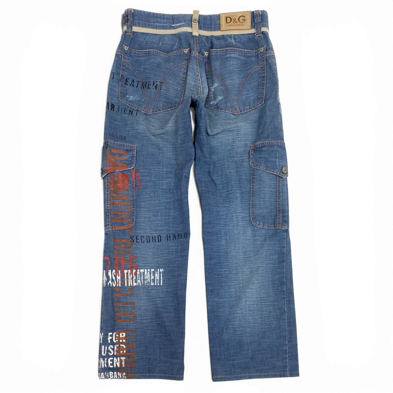 84L19 DOLCE&GABBANA ドルチェアンドガッパーナ 00`s vintage ダメージデニム カーゴパンツ ペイント加工 29 / 43 インディゴブルー コットン100％k02i