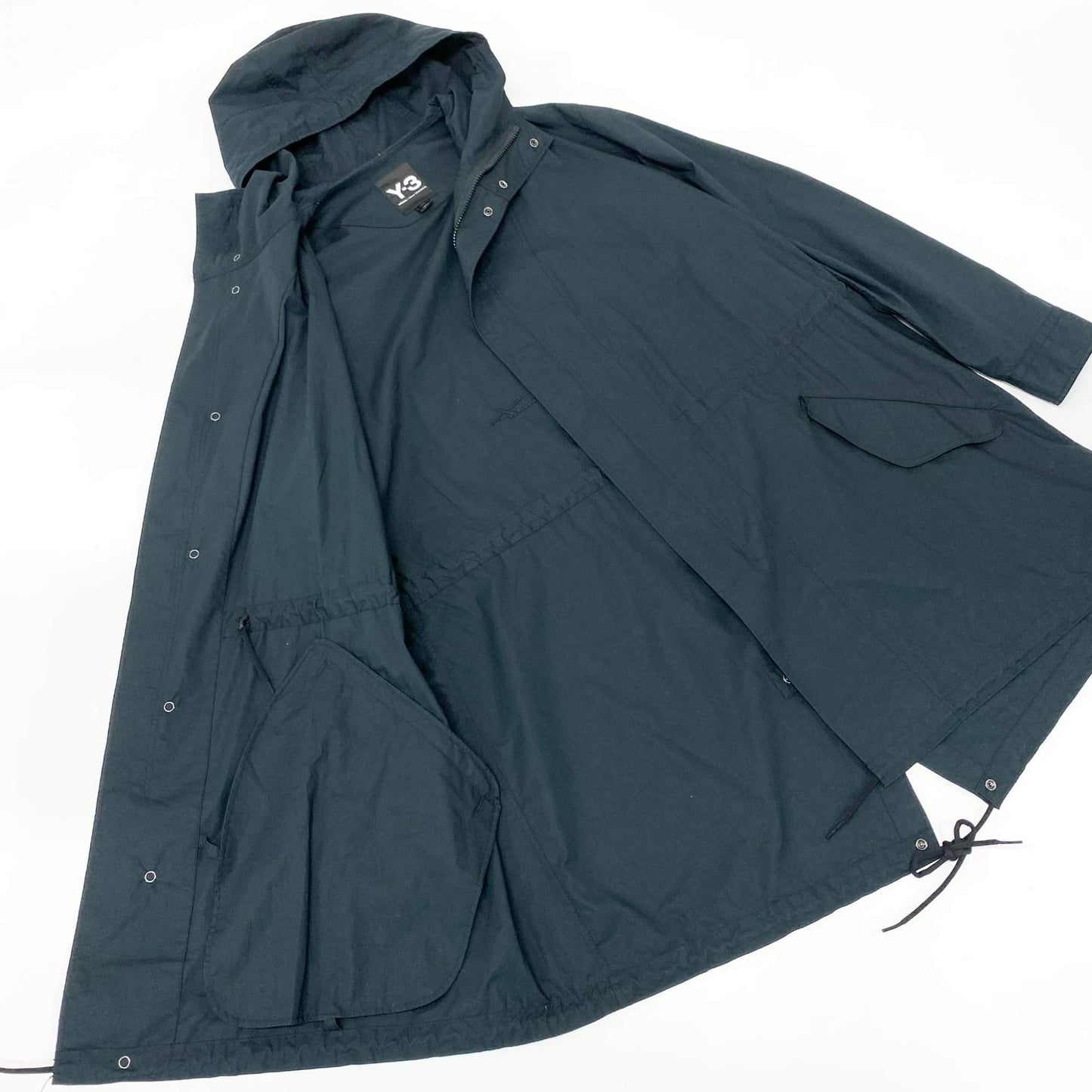 7L22  Y-3 ワイスリー Mod Parka Shirt オーバーサイズフーディージャケット背面 ロゴ刺繍 Lサイズ ブラック コットン100％ メンズu02t