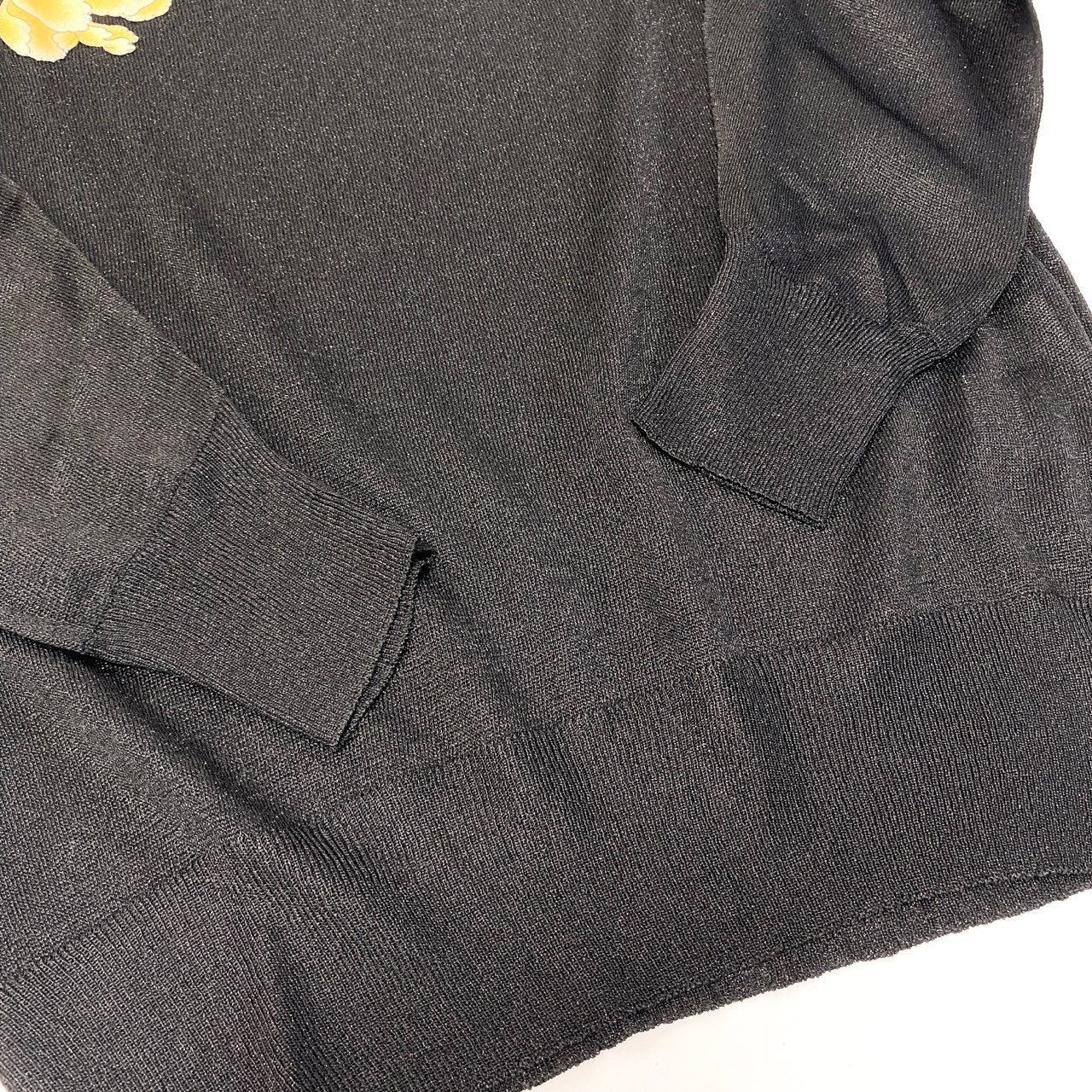 78a5【極美品】LEONARD レオナール ロングスリーブラメニット 美しい花柄プリント トップス 0497794 Mサイズ ブラック レディース 女性用u02t