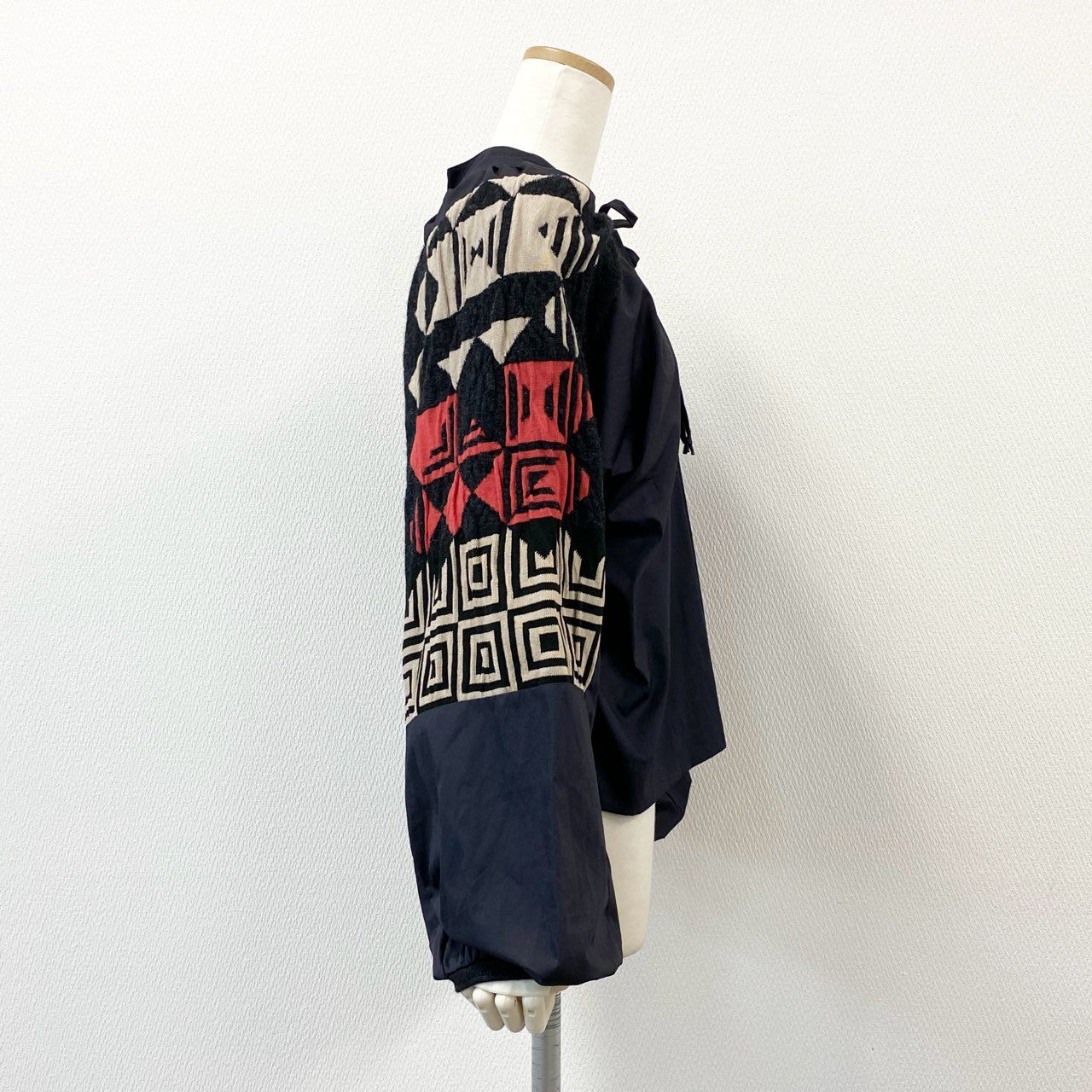 50f5 Vivienne Westwood ヴィヴィアンウエストウッド オリゾンティ ニット切替 長袖ブラウス ロングスリーブ トップス リボン イタリア製 変形デザイン Sサイズ ブラック系