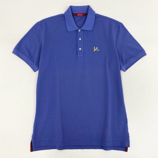 64g24 ISAIA イザイア 半袖ポロシャツ トップス コットンシャツ イタリア製 無地 メンズ 男性用 M パープル 綿100％_