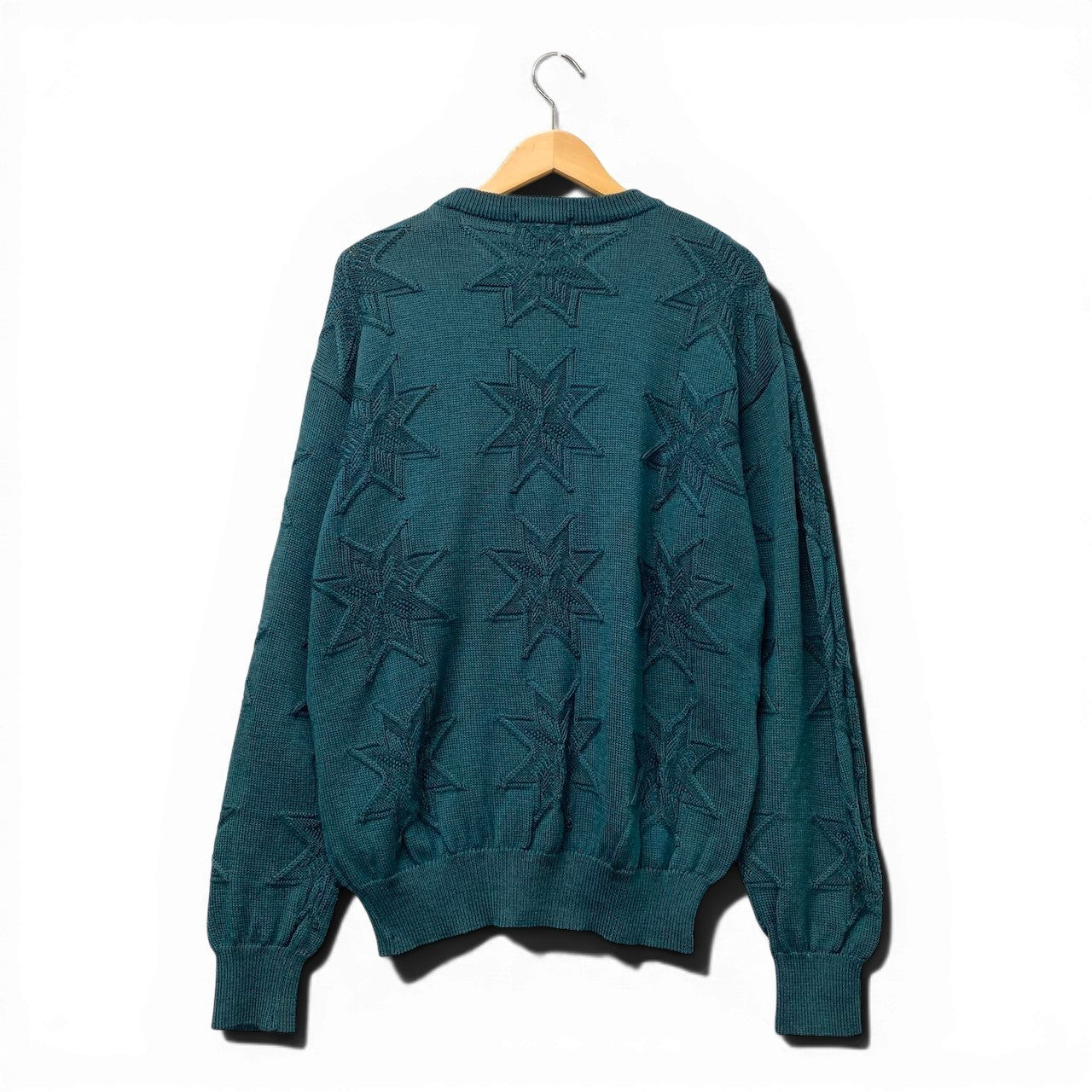 58g7 YVES SAINT LAURENT イヴサンローラン クルーネック ニットセーター 3Dニット サイズLL グリーン メンズ 紳士服o07t