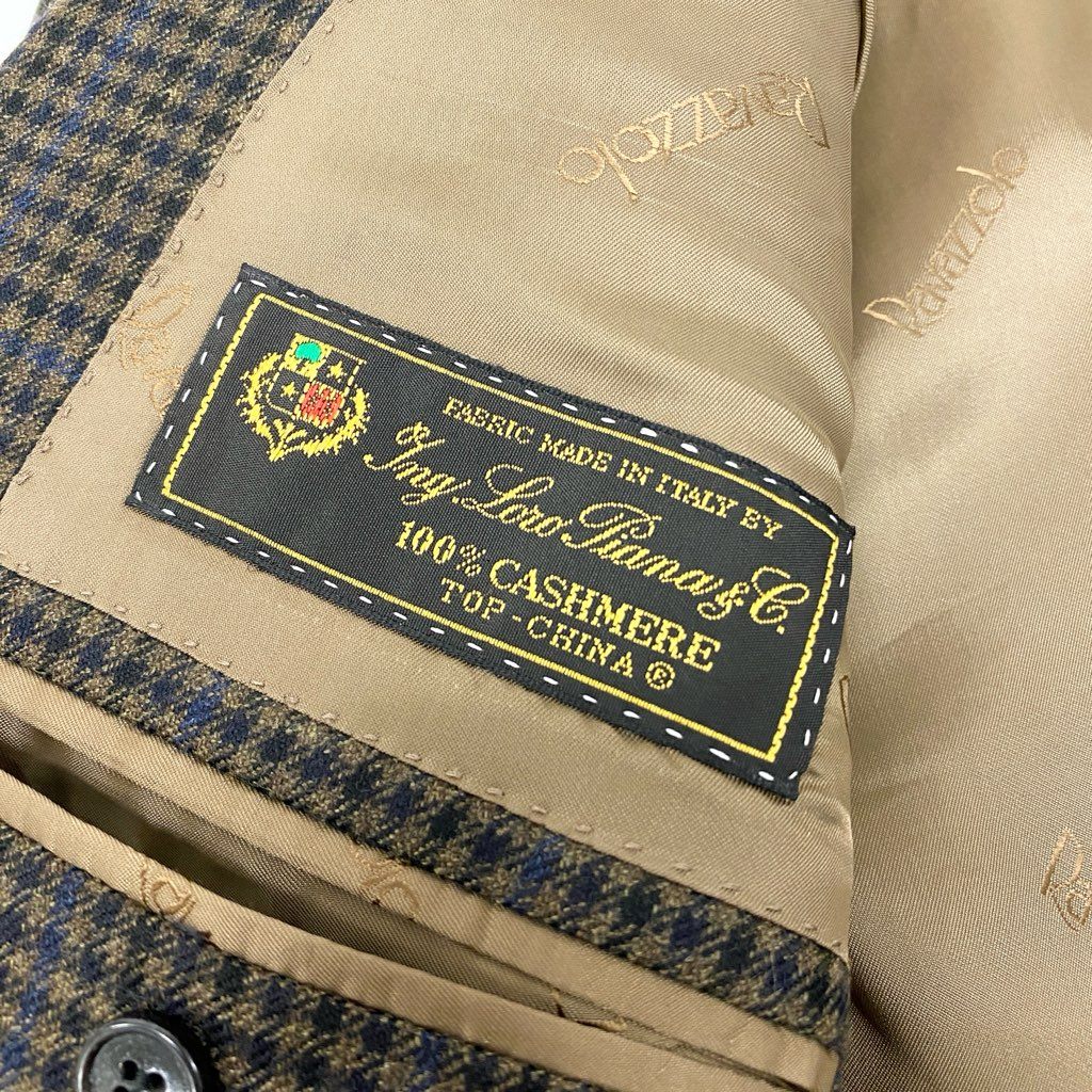 13l27 Ravazzolo ラヴァッツォーロ ロロピアーナ生地 テーラードジャケット カシミヤジャケット チェック柄 メンズ 紳士服 46 ブラウン系 カシミア100％o07t