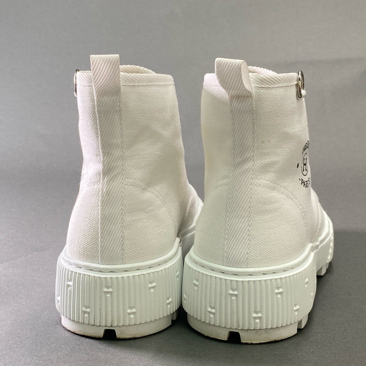 j4 HERMES エルメス イティネレール ショートブーツ ハイカットスニーカー ロゴプリント イタリア製 36 ホワイト キャンバスk02i