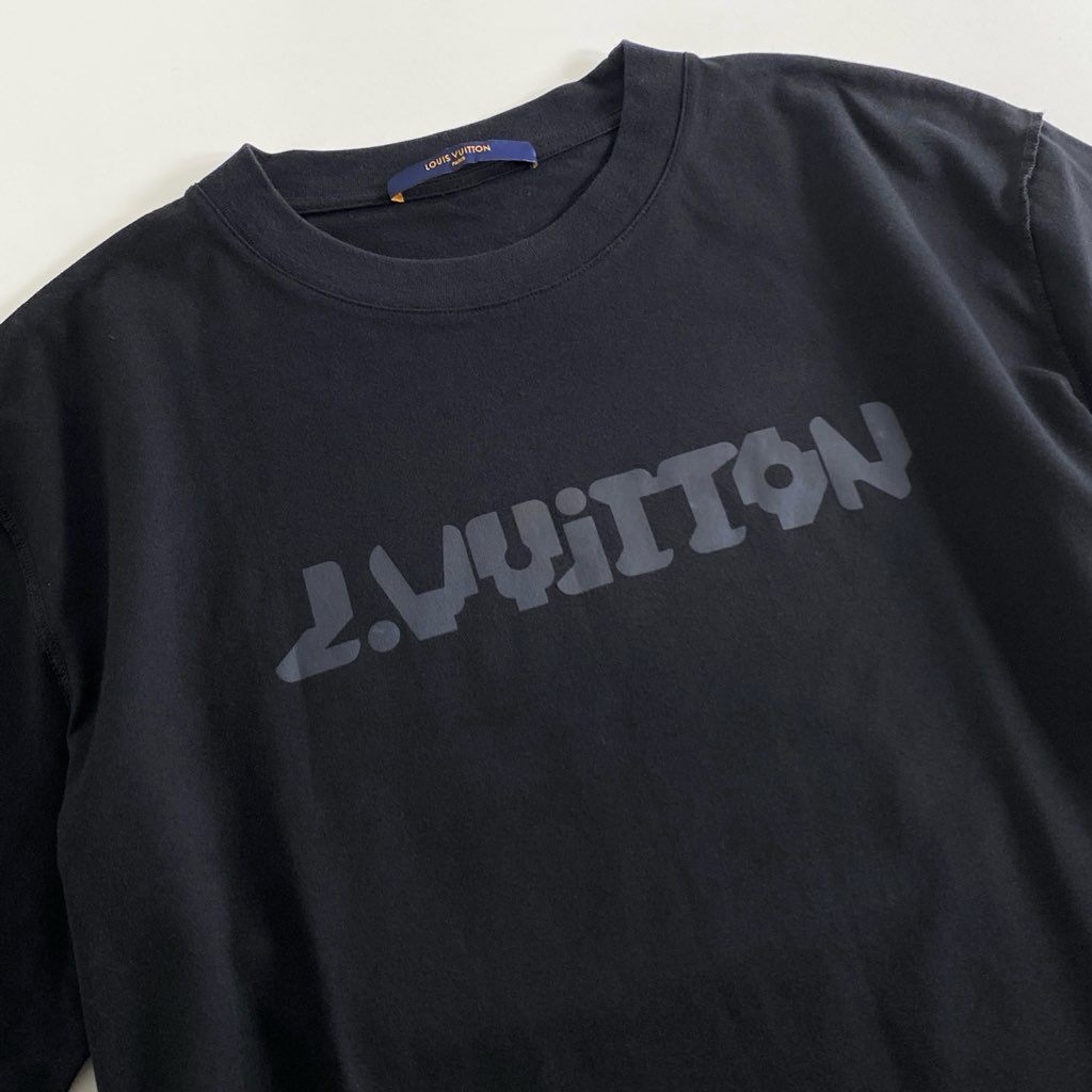 56g2 【美品】 LOUIS VUITTON ルイヴィトン 22SS テルモヒートリアクティブプリントTシャツ クルーネック プリント HMY13W XLサイズ ブラック コットン イタリア製