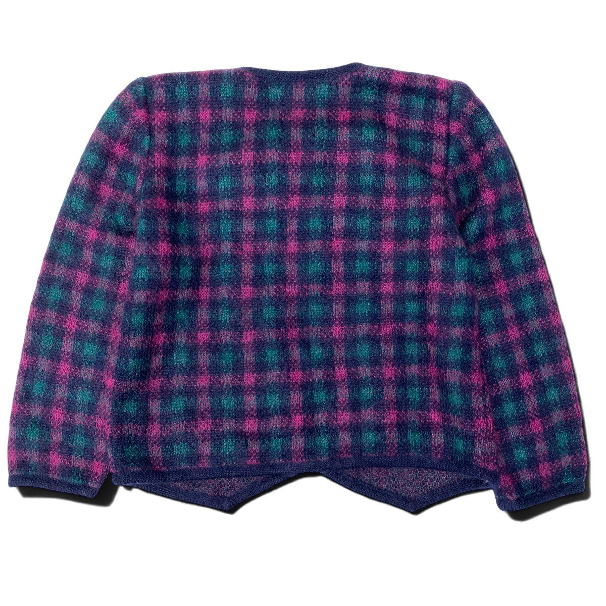 82h25 Christian Dior クリスチャンディオール ノーカラー ニットジャケット チェック柄 ウールブレンド M マルチカラー レディースo07t