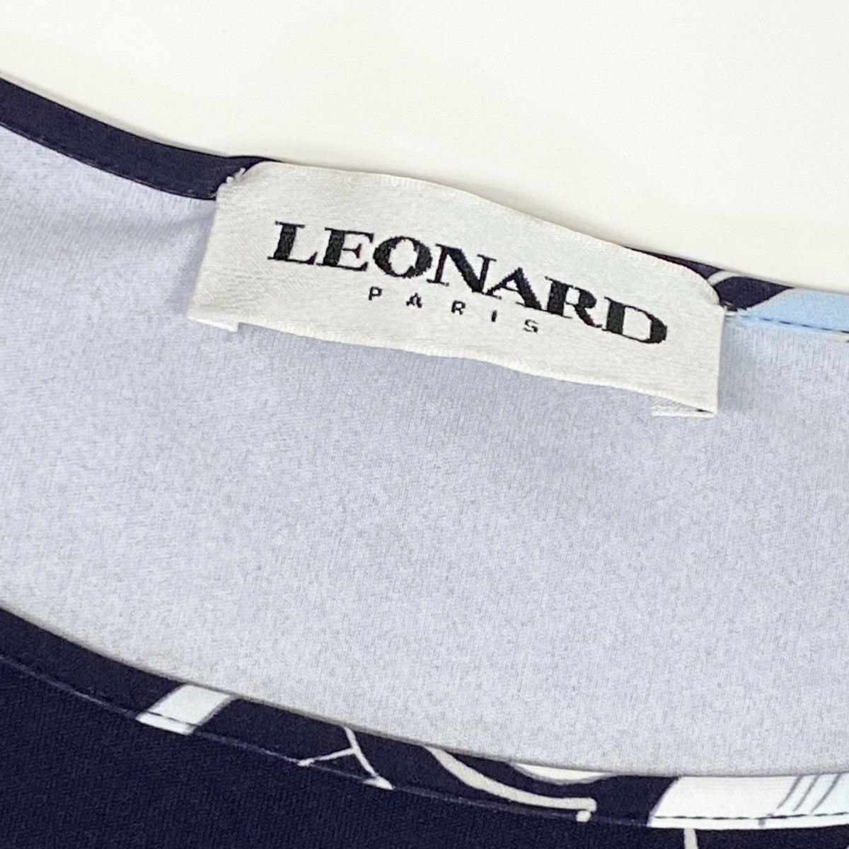 43i15 LEONARD レオナール 長袖ワンピース インポートライン 花柄ワンピース ドレス ロングスリーブ 0480924 36 ネイビー ナイロン100％ レディース 女性用u02t