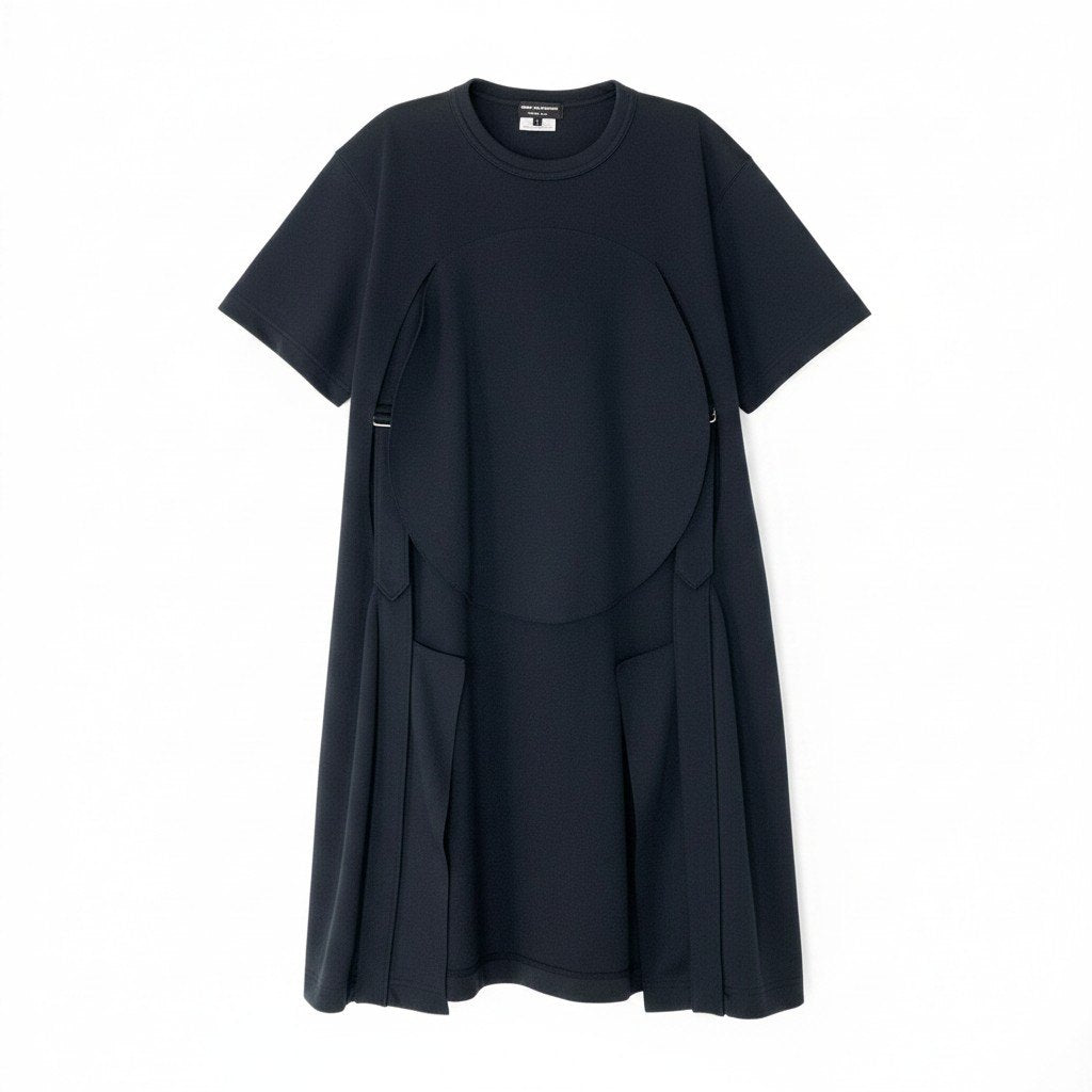 Af6 【美品】 COMME des GARCONS HOMME PLUS コムデギャルソンオムプリュス サスペンダー付 半袖カットソー ロングTシャツ PC-T013 AD2018 サイズS ブラック ポリエステル100％ メンズ 紳士服k02i
