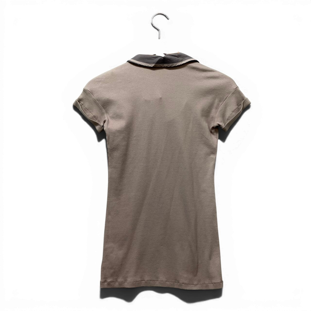 22f17 BRUNELLO CUCINELLI ブルネロクチネリ ボウタイ リブニットカットソー 半袖Tシャツ ストレッチ  サイズM グレー レディース 女性服o07t