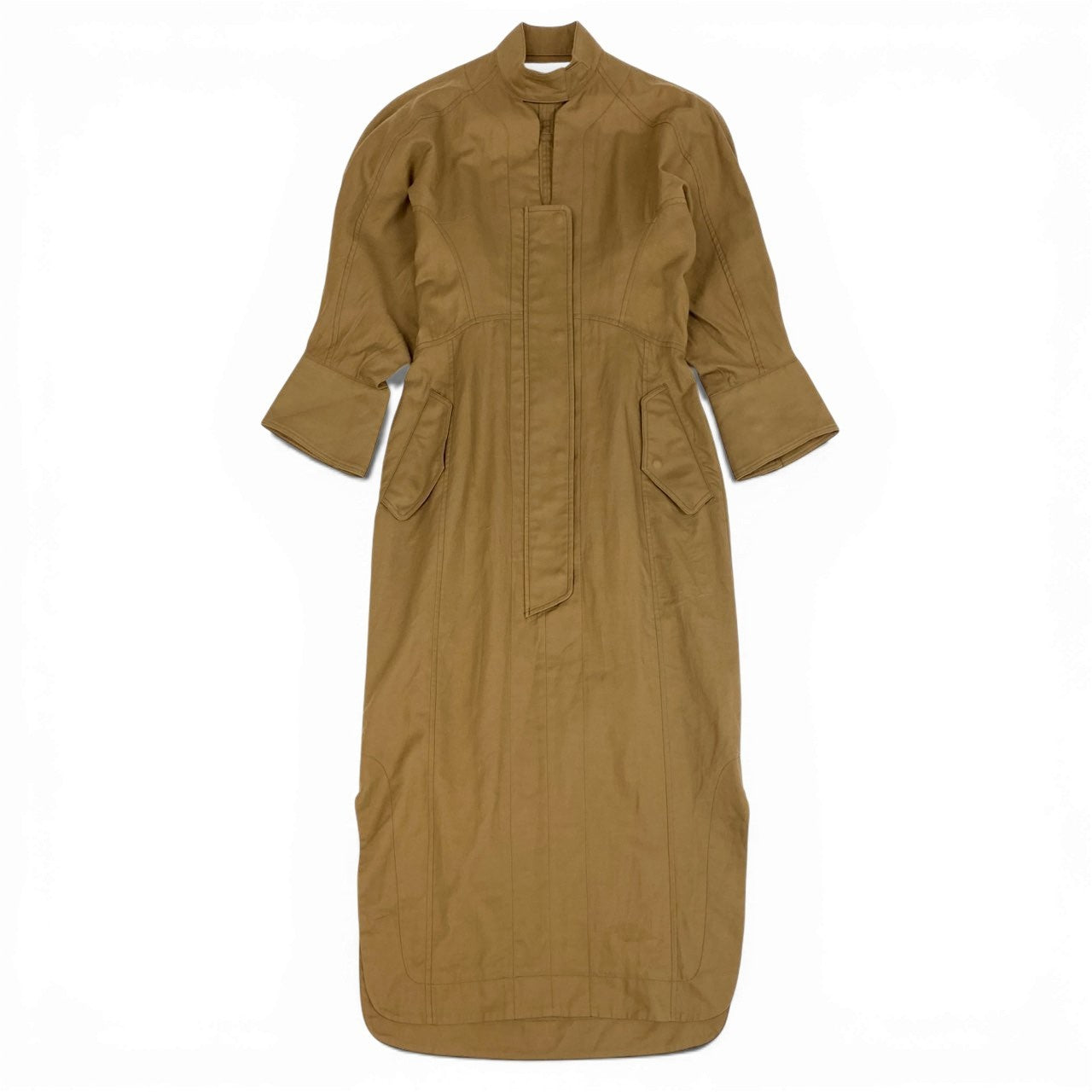 37L23 Mame Kurogouchi マメ クロゴウチ コットンダブルクロスドレス 長袖ワンピース 21AW 日本製 MM21PF-DR712 2サイズ ブラウン コットン100％ レディースo07t