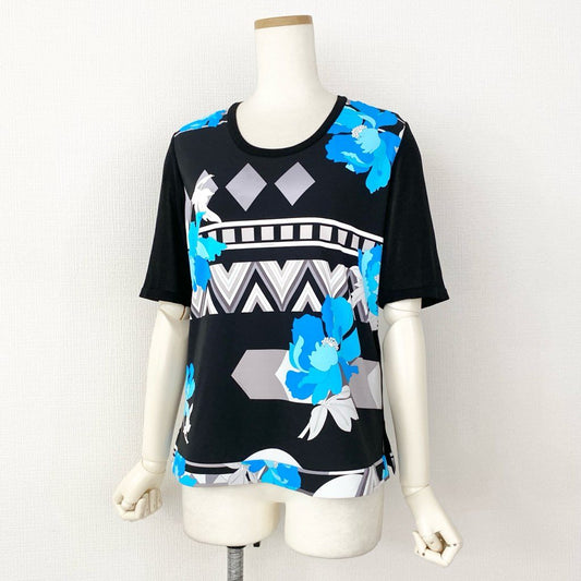 27f20-5 《美品》 大きいサイズ LEONARD SPORT レオナール 半袖Tシャツ カットソー トップス 0548528 サイズ42 マルチカラー ポリエステル100% レディース 日本製
