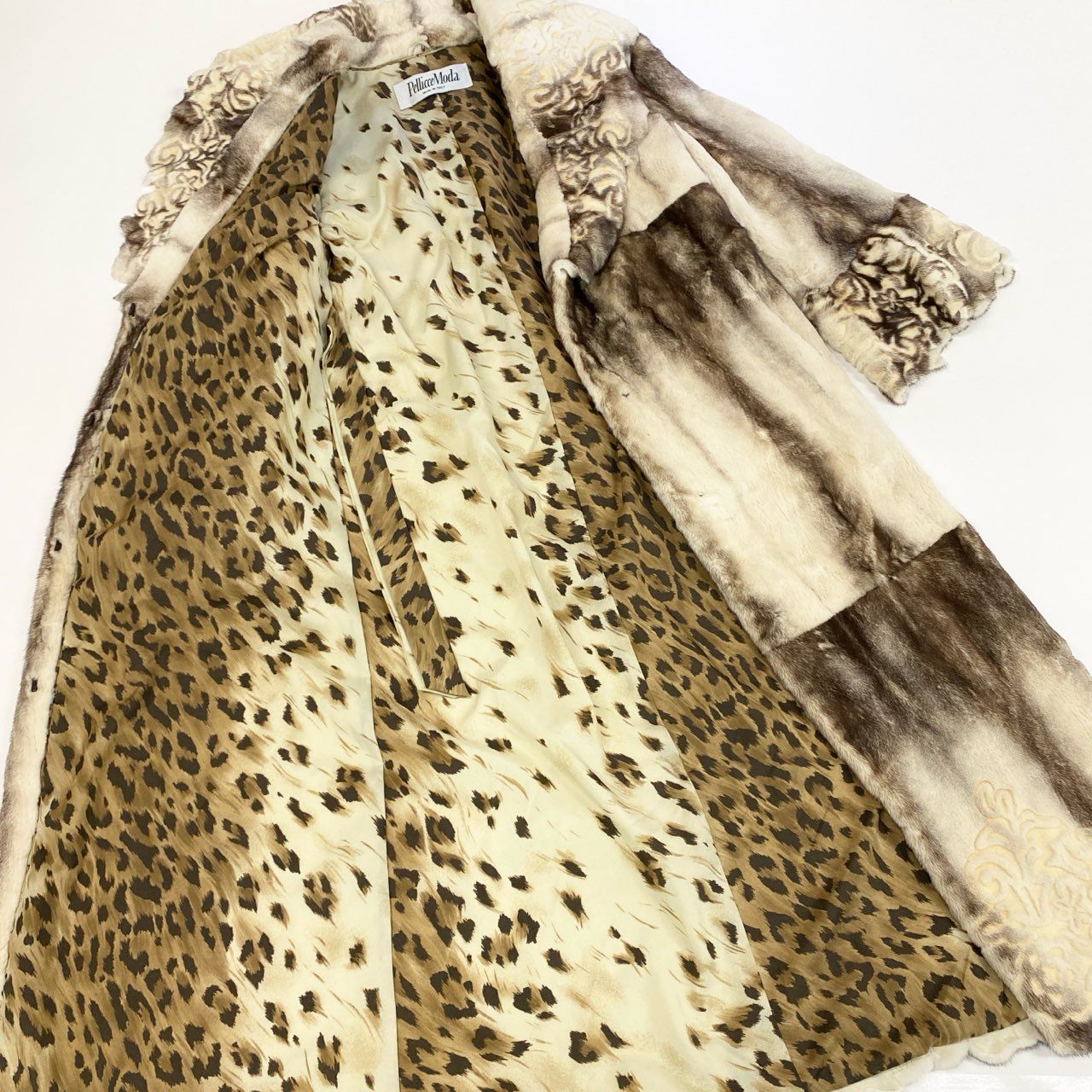 48k2《超希少》 Pellicce Moda ペリーチェモーダ クロスミンク カービングデザイン 超ロングコート 135cm 最高級本毛皮 CROSS MINK FURt18r