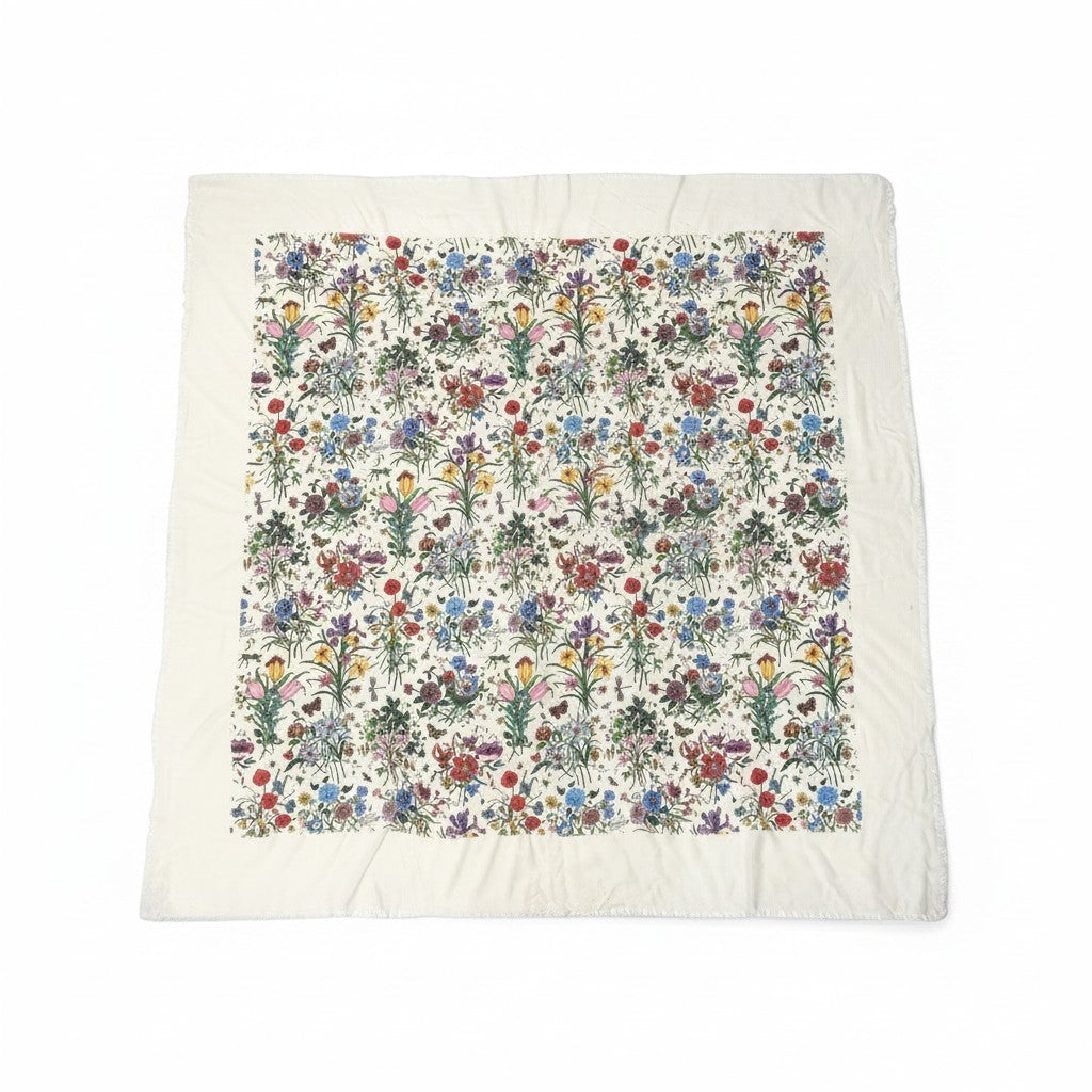 h18 GUCCI グッチ ヴィンテージ 大判スカーフ 花柄プリント フリンジ カシミヤ混 アイボリー レディースu02t