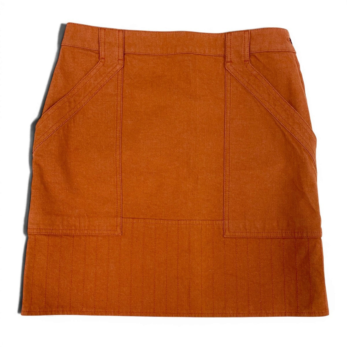 Ef27 【美品】 HERMES エルメス デニムスカート ミニスカート ステッチ サイズ38 オレンジ レディースk02i