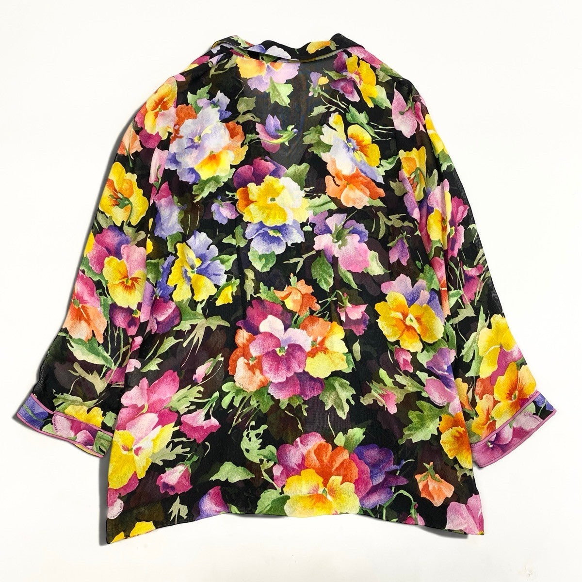 12i14 LEONARD レオナール 薄手ジャケット 長袖シャツ シルク シアージャケット 花柄  0331406 11R ブラック マルチカラー シルク100％ レディース 女性用u02t