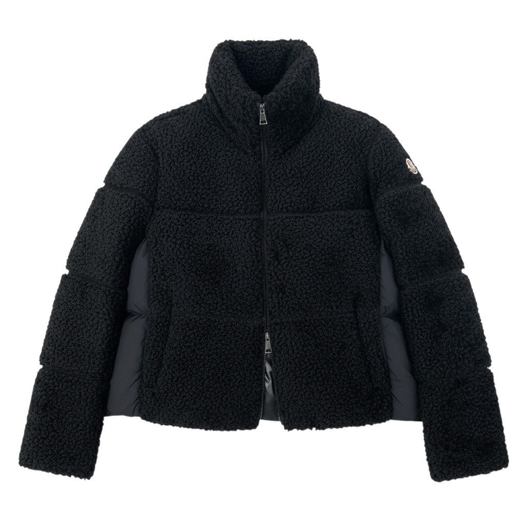 h17 【極美品】MONCLER Segura ボア ダウンジャケット ロゴワッペン 00サイズ ブラック ポリエステル100％ レディース 女性用k02i