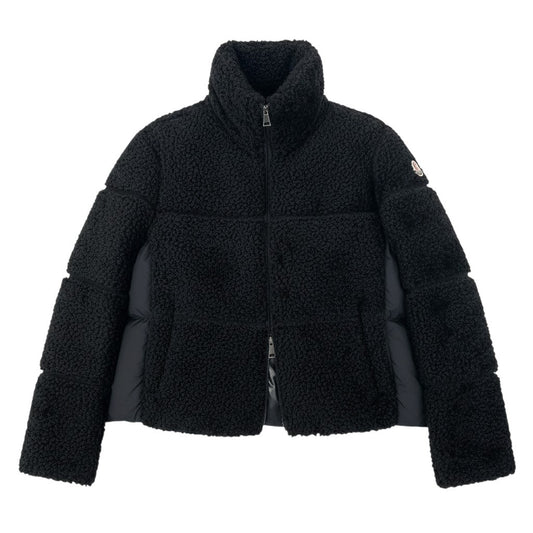 h17 【極美品】MONCLER Segura ボア ダウンジャケット ロゴワッペン 00サイズ ブラック ポリエステル100％ レディース 女性用k02i