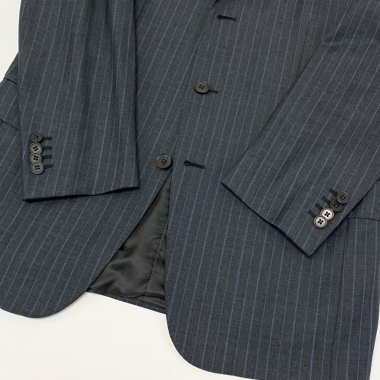 17k9 Ermenegildo Zegna エルメネジルドゼニア su misura スミズーラ TROFEO セットアップ スーツ ジャケット パンツ ストライプ ビジネス フォーマル 48 グレー ウール メンズo07t