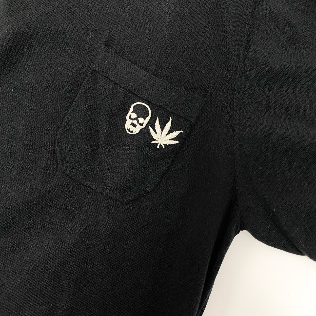 3l27 lucien pellat-finet ルシアンペラフィネ 半袖 ニットポロシャツ コットンニット ワンポイント刺繡 スカル メンズ 紳士服 L ブラック 綿100％k02i