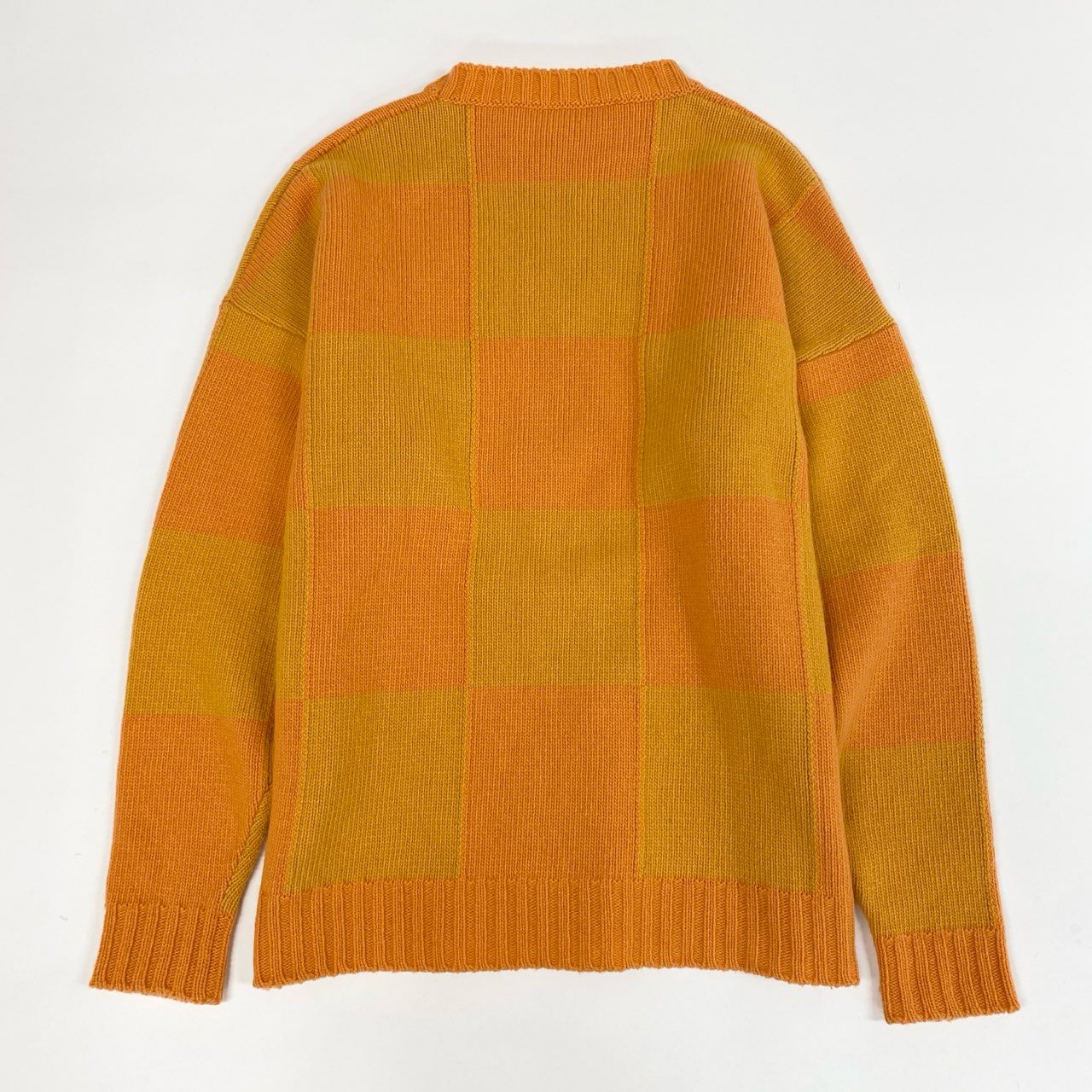 73j28 off White オフホワイト イタリア製 KNITWEAR ロングスリーブ ニットセーター ウールニット チェック柄 M オレンジ 羊毛o07t