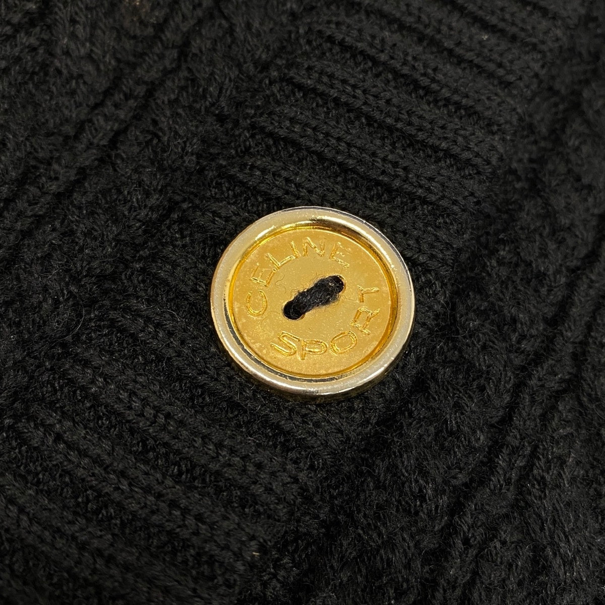 46f11 CELINE セリーヌ ヴィンテージ ニットカーディガン ケーブルニット 金ボタン サイズ42 ブラック ウール100％ レディース 女性服u02t