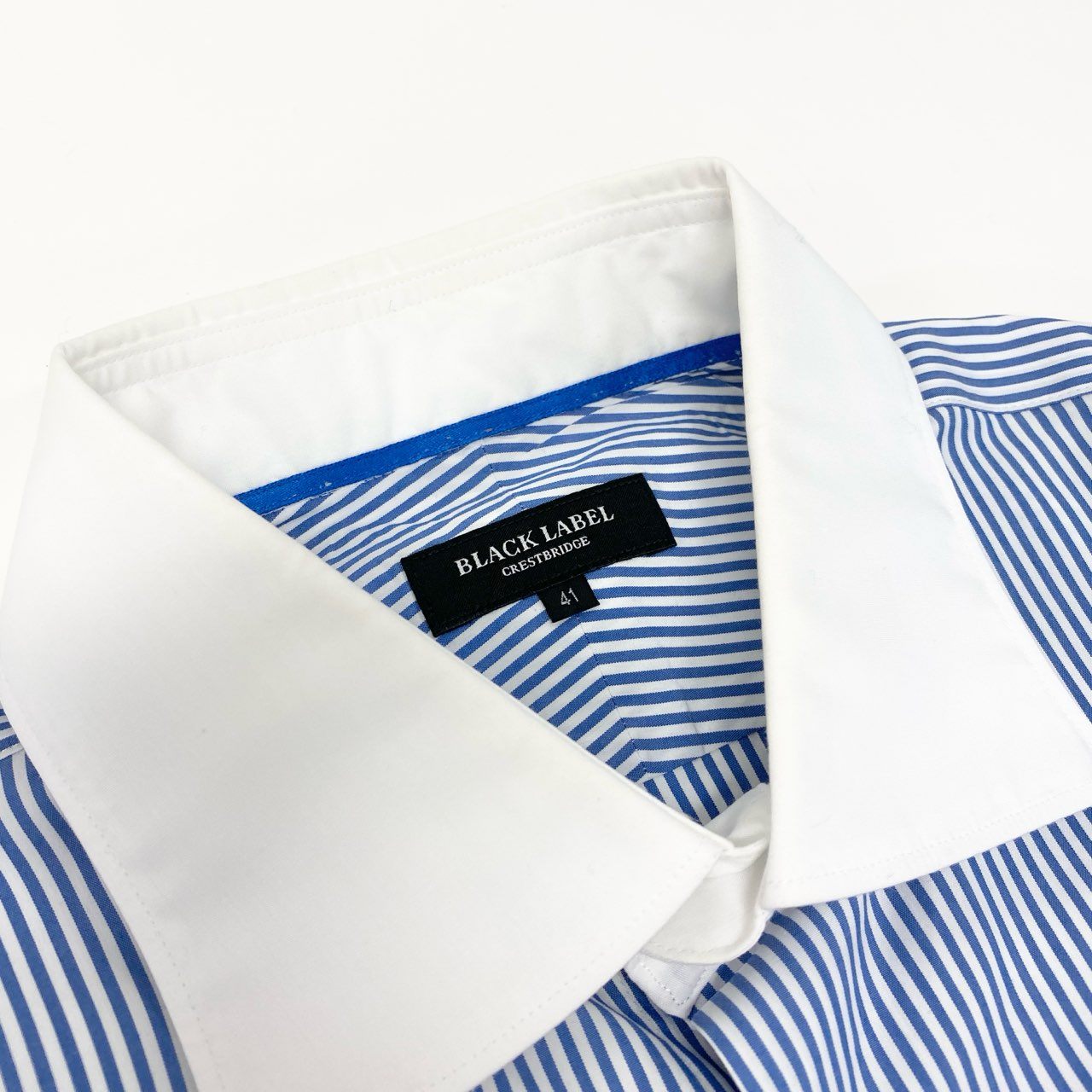 81j8 BLACK LABEL CRESTBRIDGE ブラックレーベル クレストブリッジ 長袖シャツ ストライプシャツ 胸元ワンポイント刺繍 51L10-505-26 41サイズ ブルー ホワイト メンズo07t