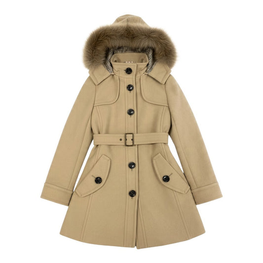 j23 BURBERRY BLUE LABEL スタンドカラーフーディーウールコート アウター 38サイズ ベージュ レディース 女性用u02t