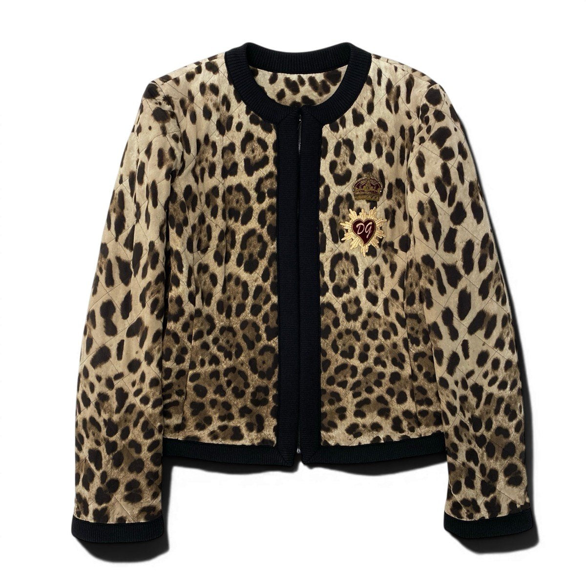 Ie28 【美品】 DOLCE&GABBANA ドルチェアンドガッバーナ レオパード柄 キルティングジャケット ブルゾン サイズ38 ベージュ レディース 女性服u02t