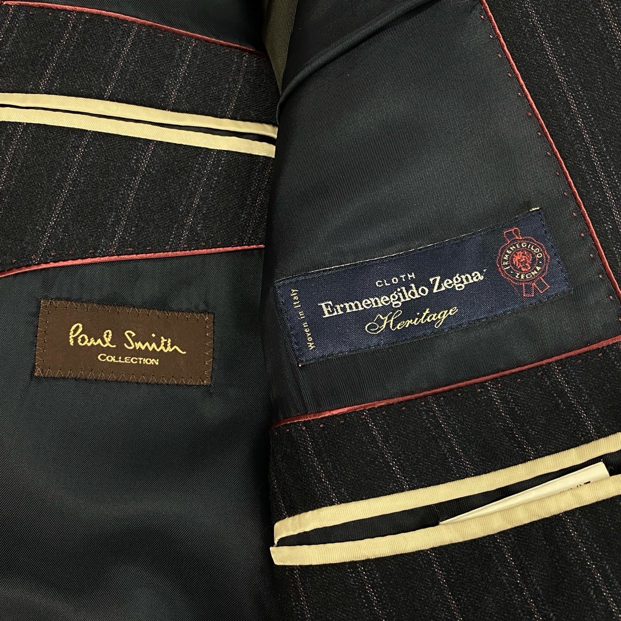 22a23 Paul Smith COLLECTION ポールスミス コレクション ゼニア生地 シングルスーツ セットアップ M ネイビー ストライプ ウール メンズu02t