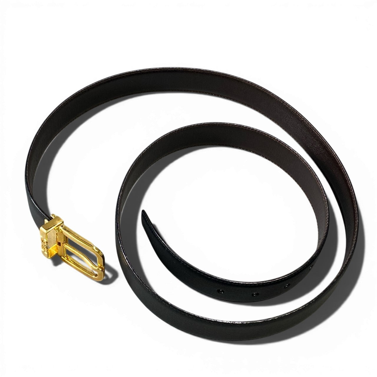 a6【美品】Salvatore Ferragamo サルヴァトーレフェラガモ ベルト バックル刻印 イタリア製 ブラック ゴールド レザー 本革 メンズk02i